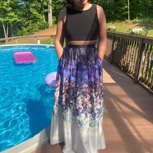 Two-toned mesh insert prom dress